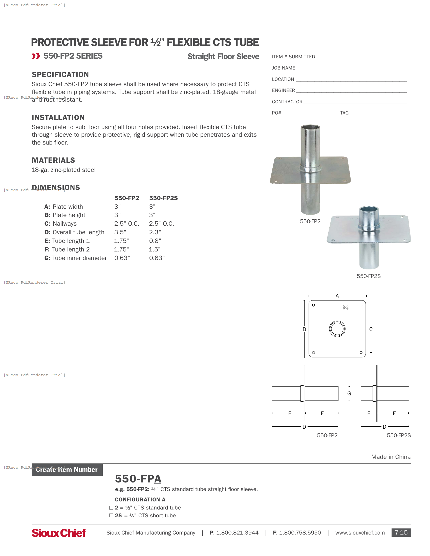 550-FP SERIES - STRAIGHT FLOOR SLEEVE - SPEC SHEET.PDF Specification Document